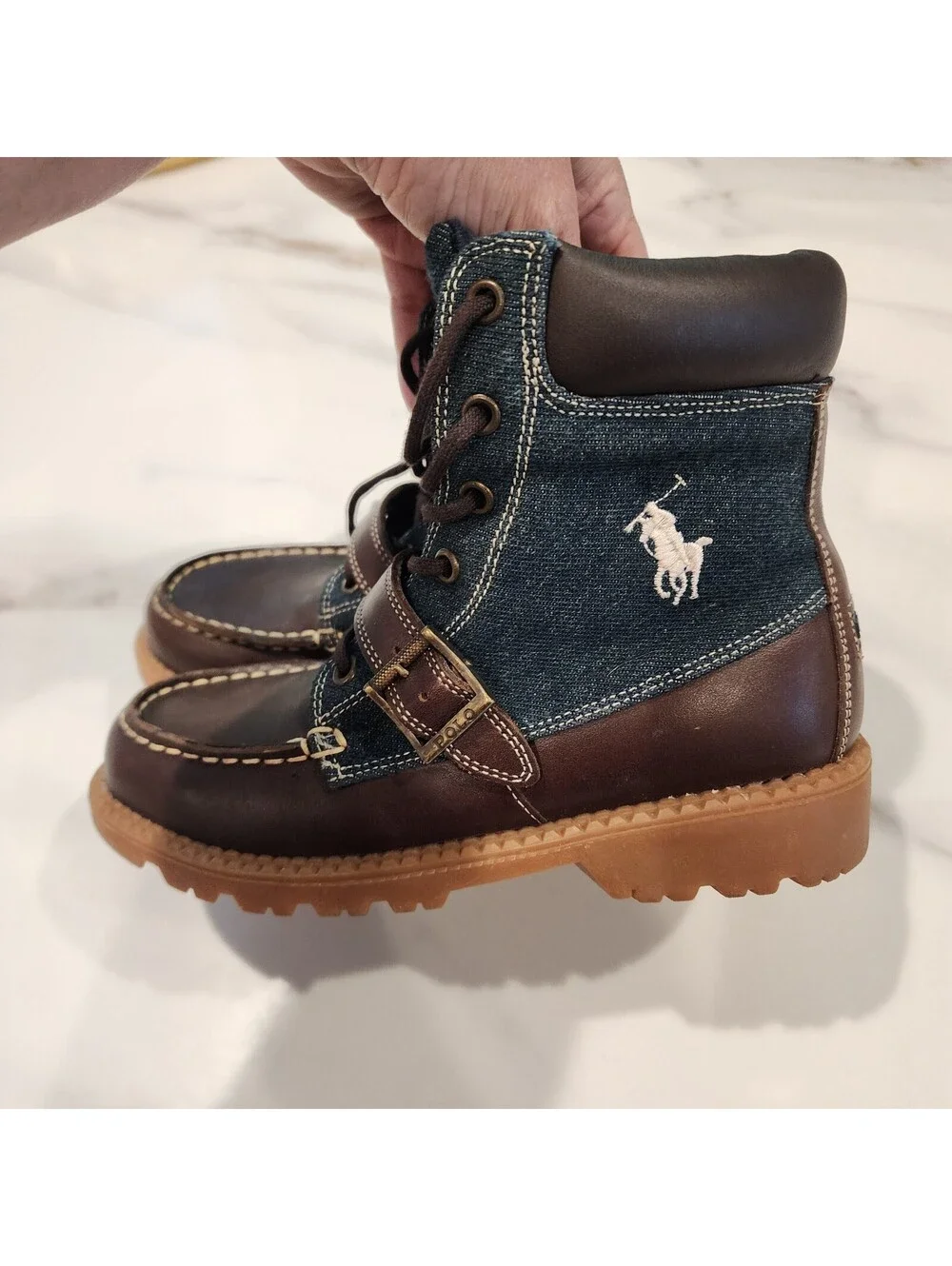 Polo Ralph Lauren Men's Denim and Leather Lace-Up Boots